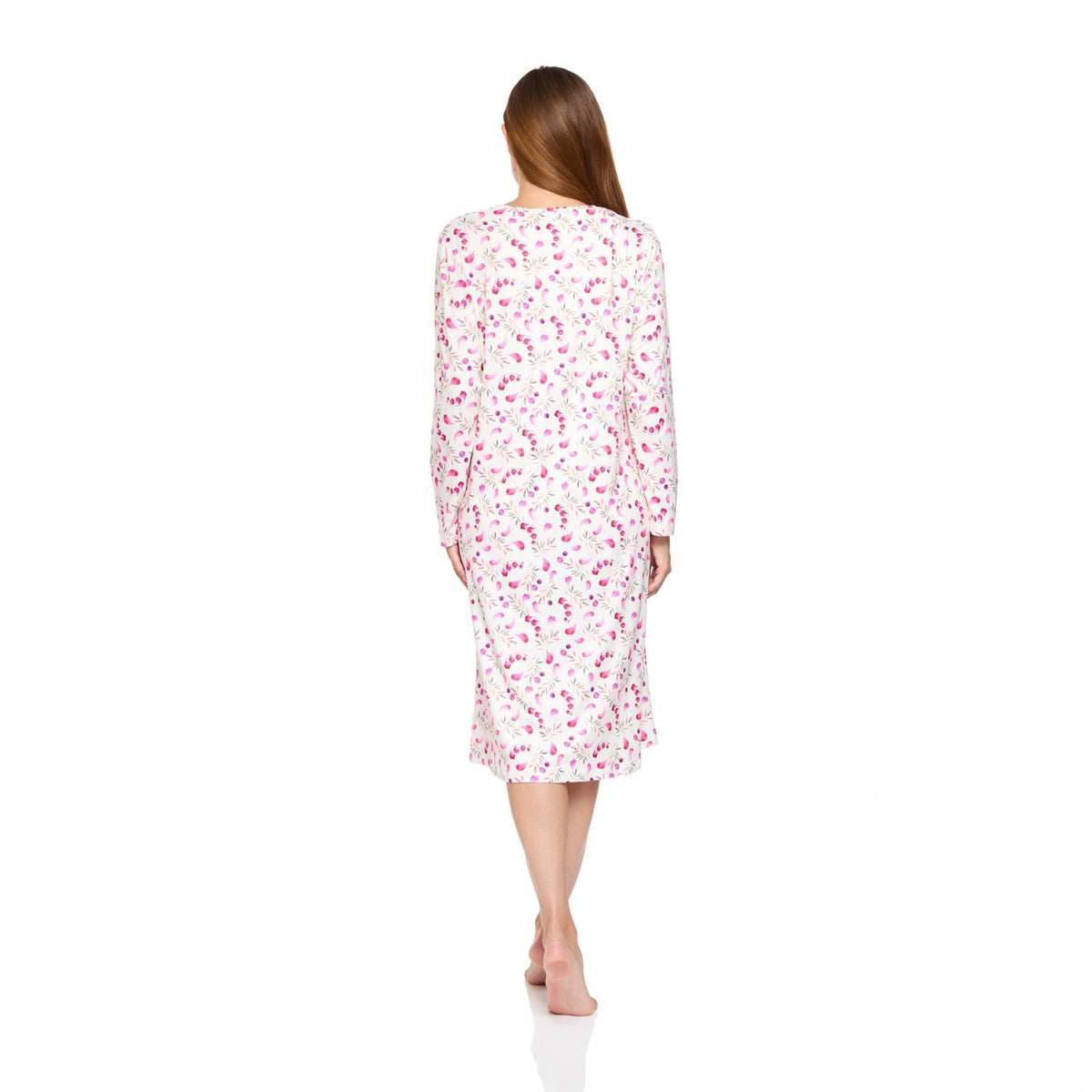 La Marquise Womens 'Berried Treasure' Long Sleeve Jersey Nightdress - Ivory La Marquise