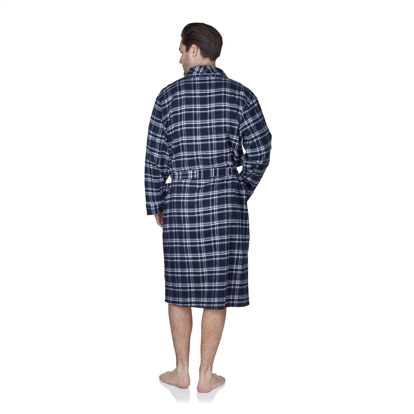 Haigman Mens Brushed Cotton Robe - Black/Blue Check Haigman