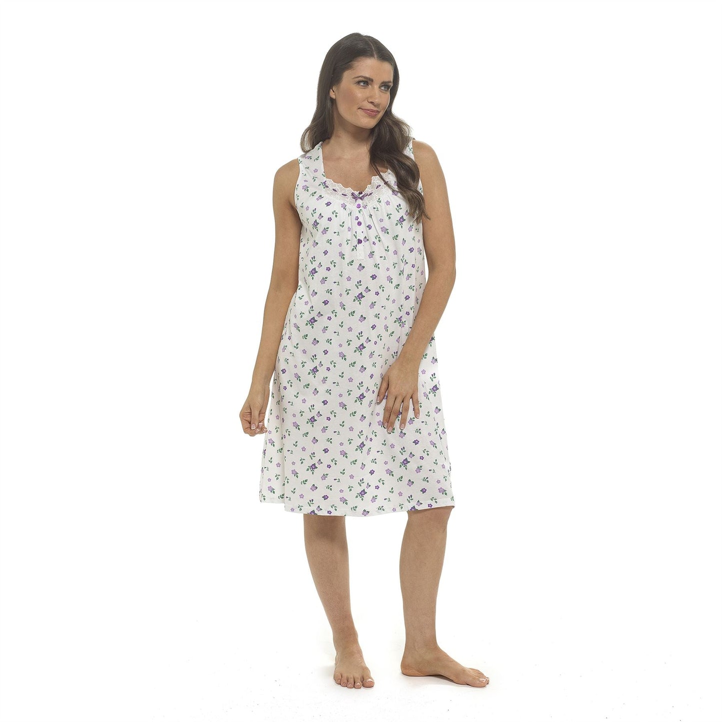 Wolf and Harte Sleeveless Floral Nightdress White/Lilac Wolf and Harte