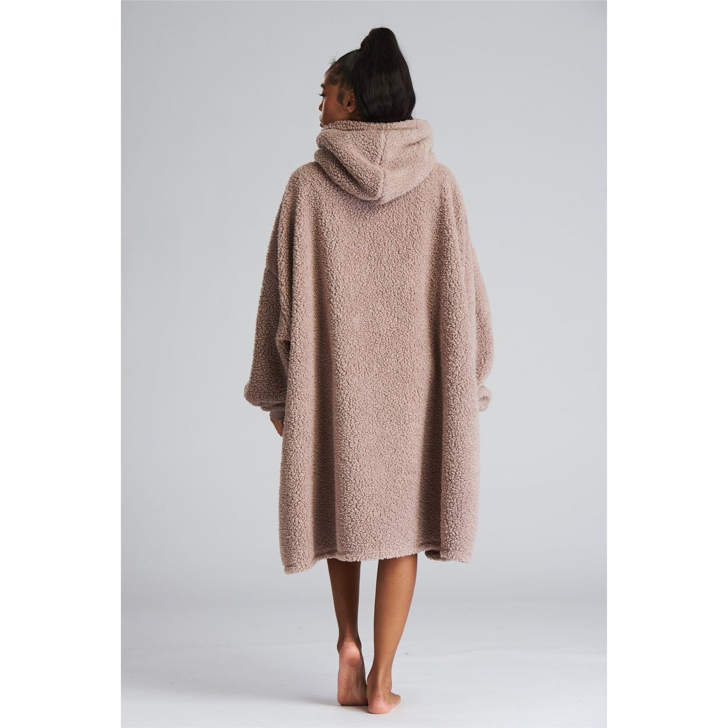 Loungeable Womens Sherpa Fleece Hooded Poncho - Taupe Loungeable