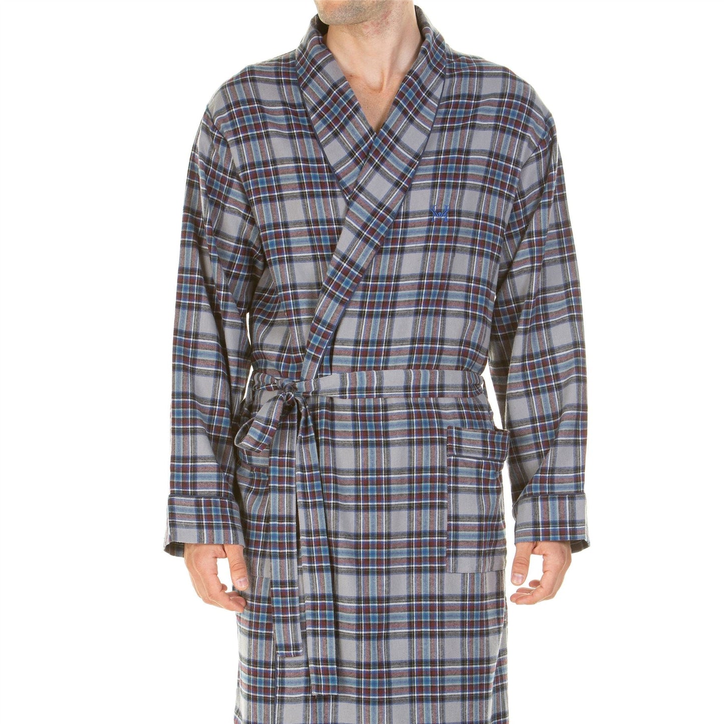 Haigman Mens Brushed Cotton Robe - Grey Check Haigman