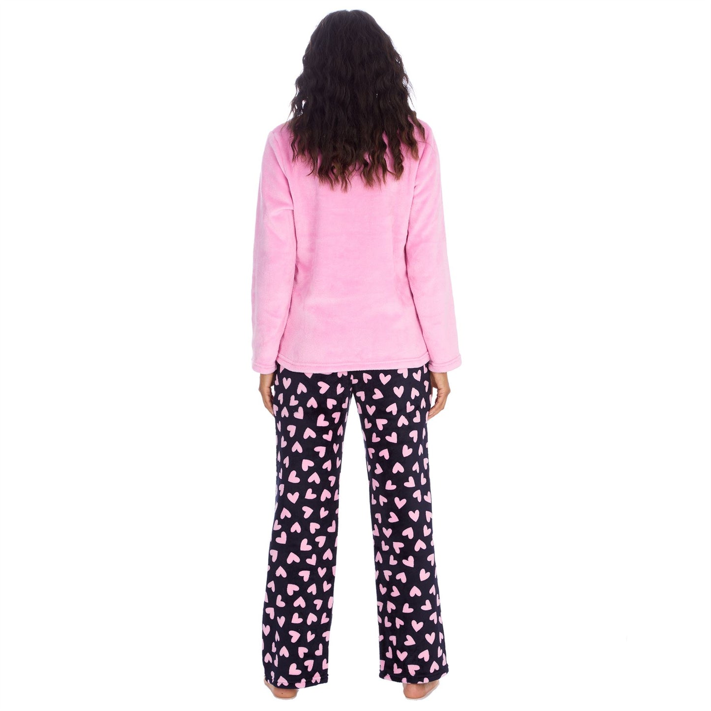 Forever Dreaming Womens Fleece Pyjamas - Dark Navy Hearts
