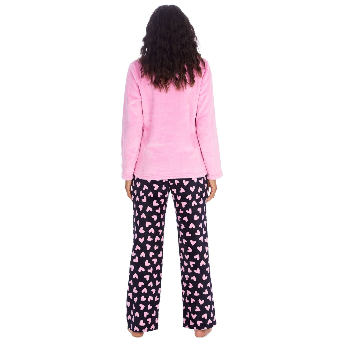 Forever Dreaming Womens Fleece Pyjamas - Dark Navy Hearts Forever Dreaming
