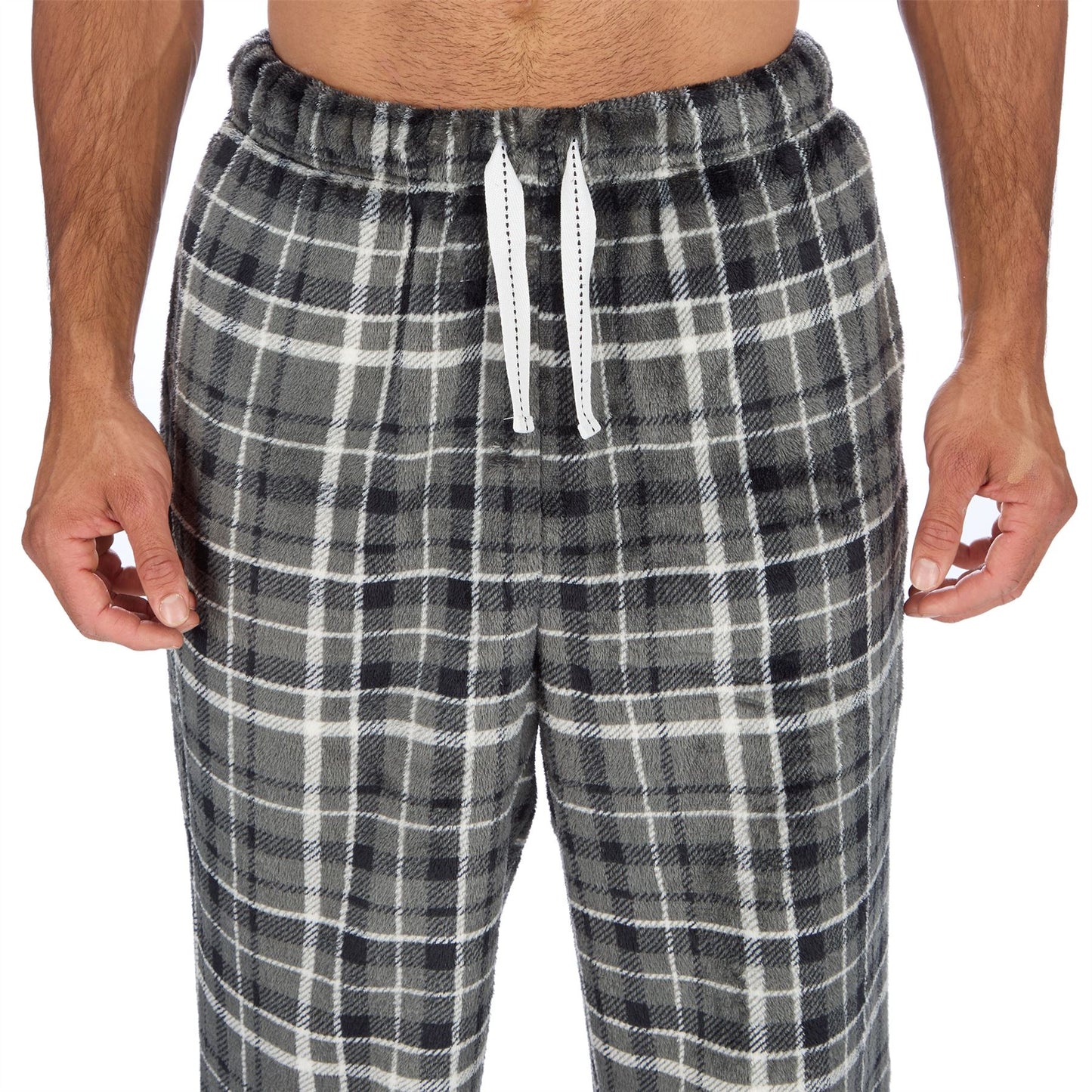 Cargo Bay Mens Fleece Check Pyjamas - Black/Grey Check