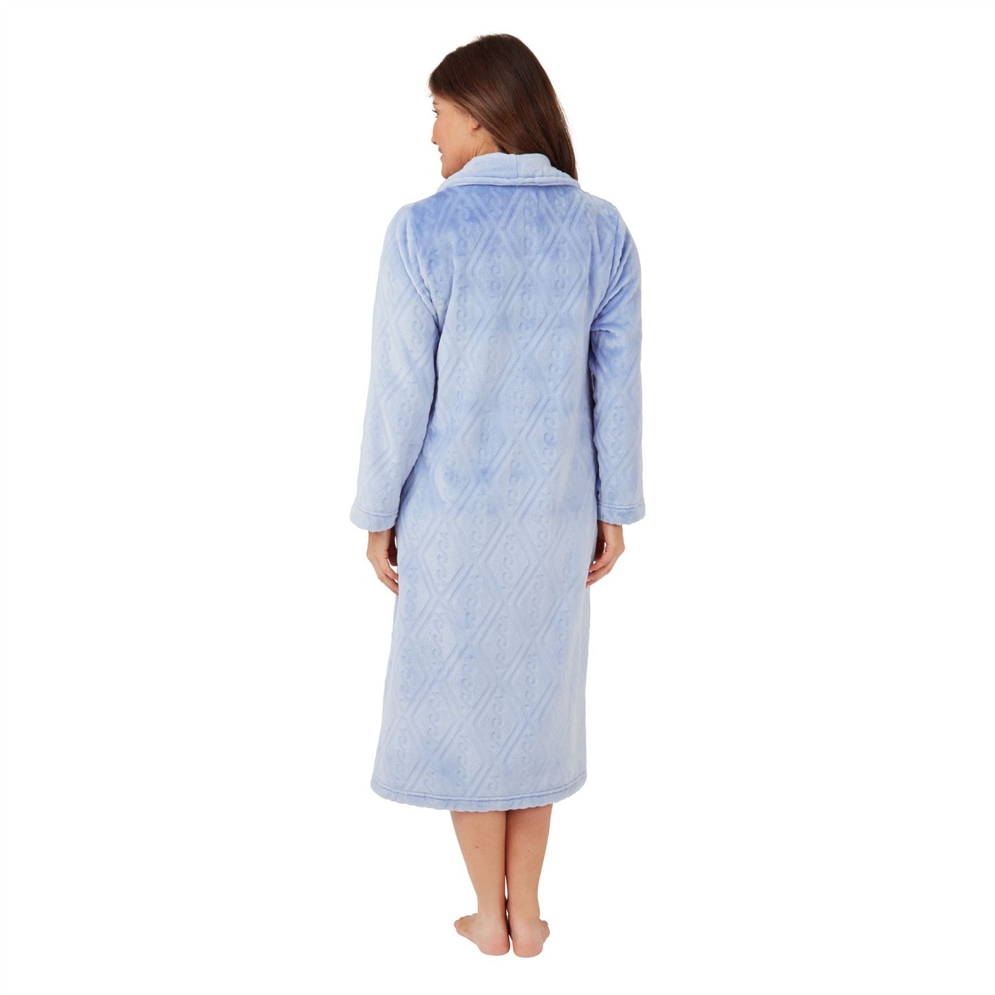 Marlon Women's Embossed Zip Through Housecoat - Blue Marlon
