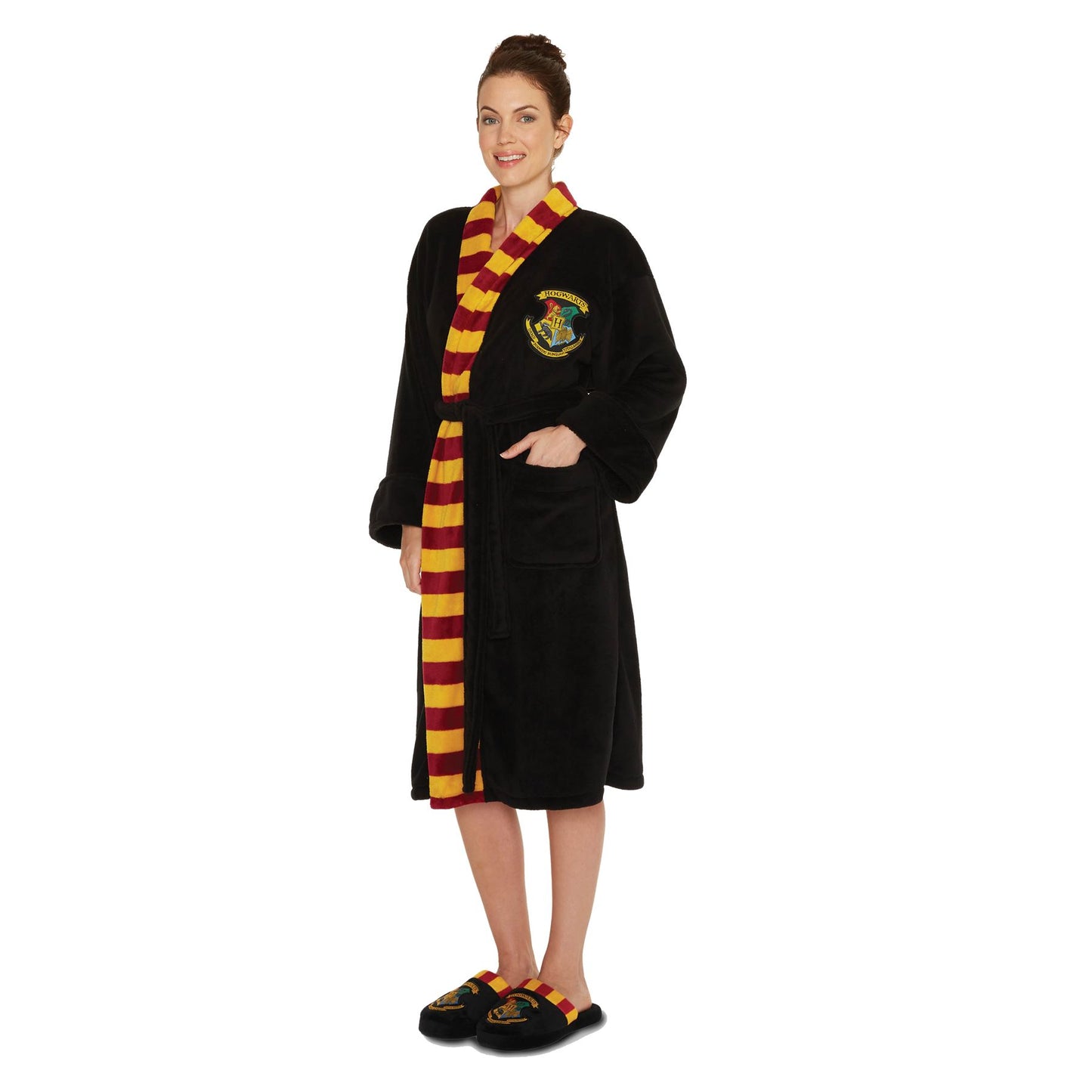 Womens Harry Potter Hogwarts Fleece Bathrobe - Black