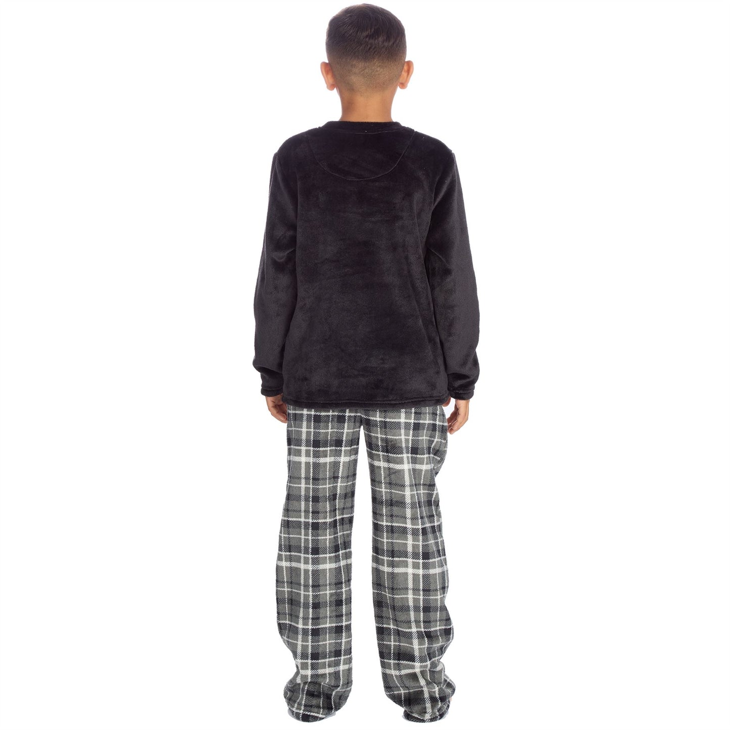 Cargo Bay Kids Fleece Pyjamas - Black/Grey Check