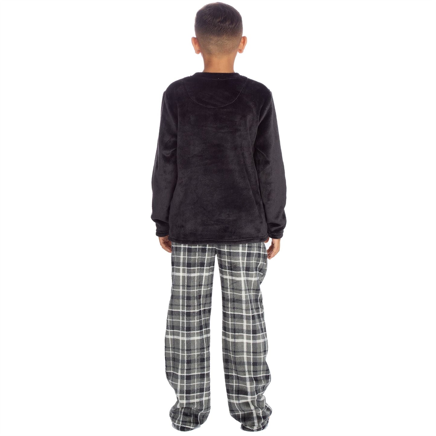 Cargo Bay Kids Fleece Pyjamas - Black/Grey Check Cargo Bay