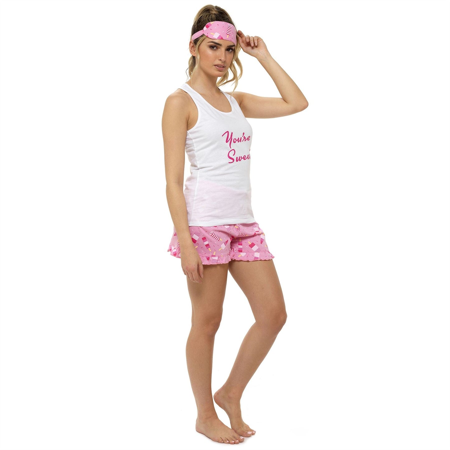 Follow That Dream Womens 'You're Sweet' Vest and Shorts - White/Pink Follow That Dream