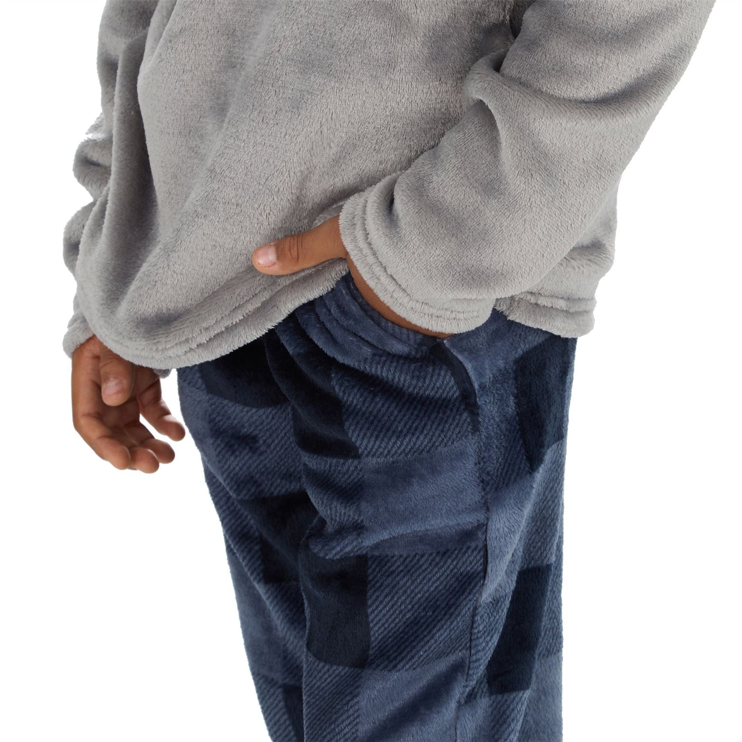 Cargo Bay Kids Fleece Pyjamas - Grey/Navy Check Cargo Bay
