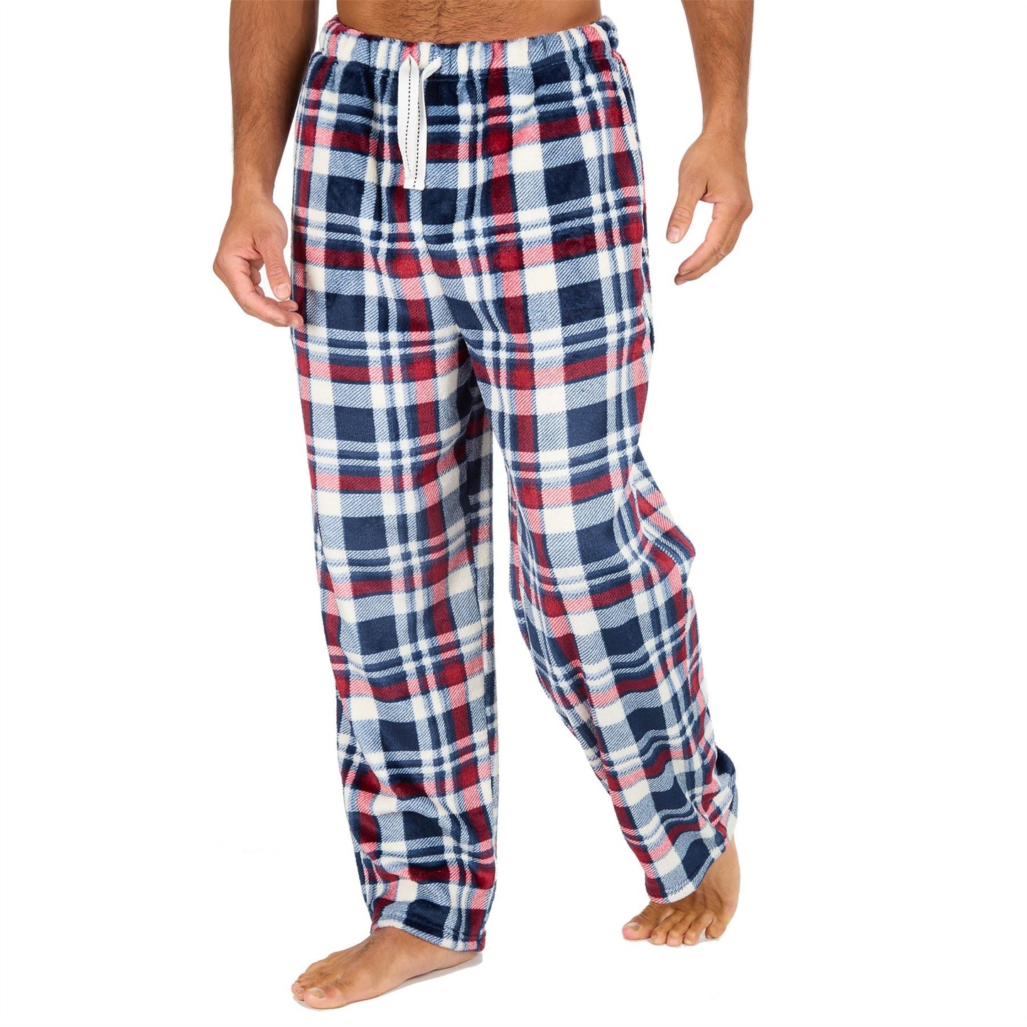 Cargo Bay Mens Fleece Lounge Pants - Burgundy Check Cargo Bay