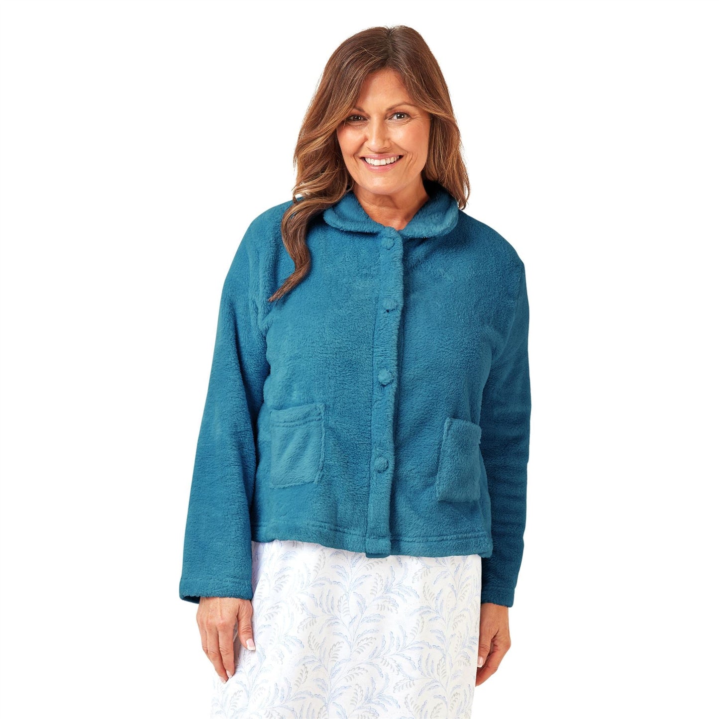 Marlon Womens Coral Fleece Bedjacket - Teal Marlon