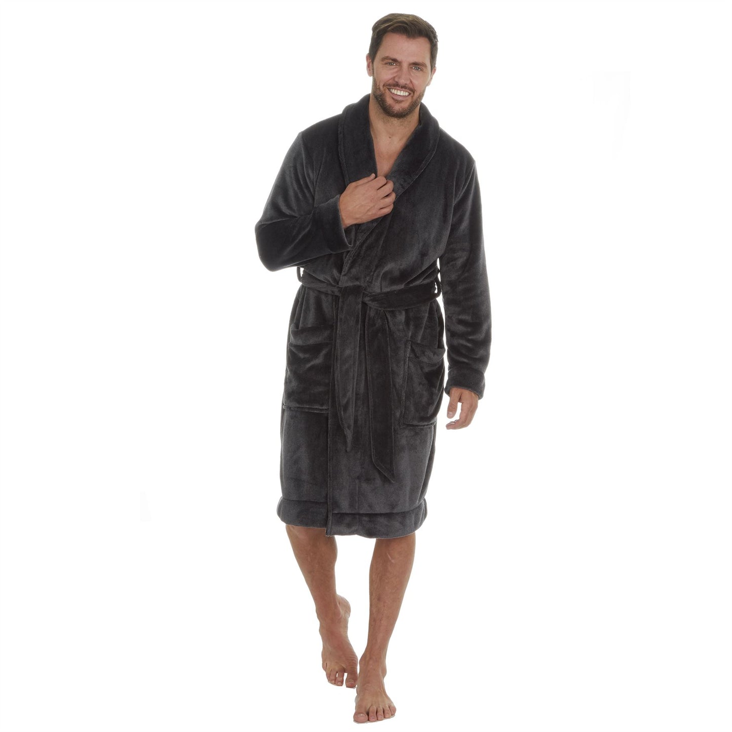 Club Room Mens Super Soft Plush Fleece Robe - Grey Club Room