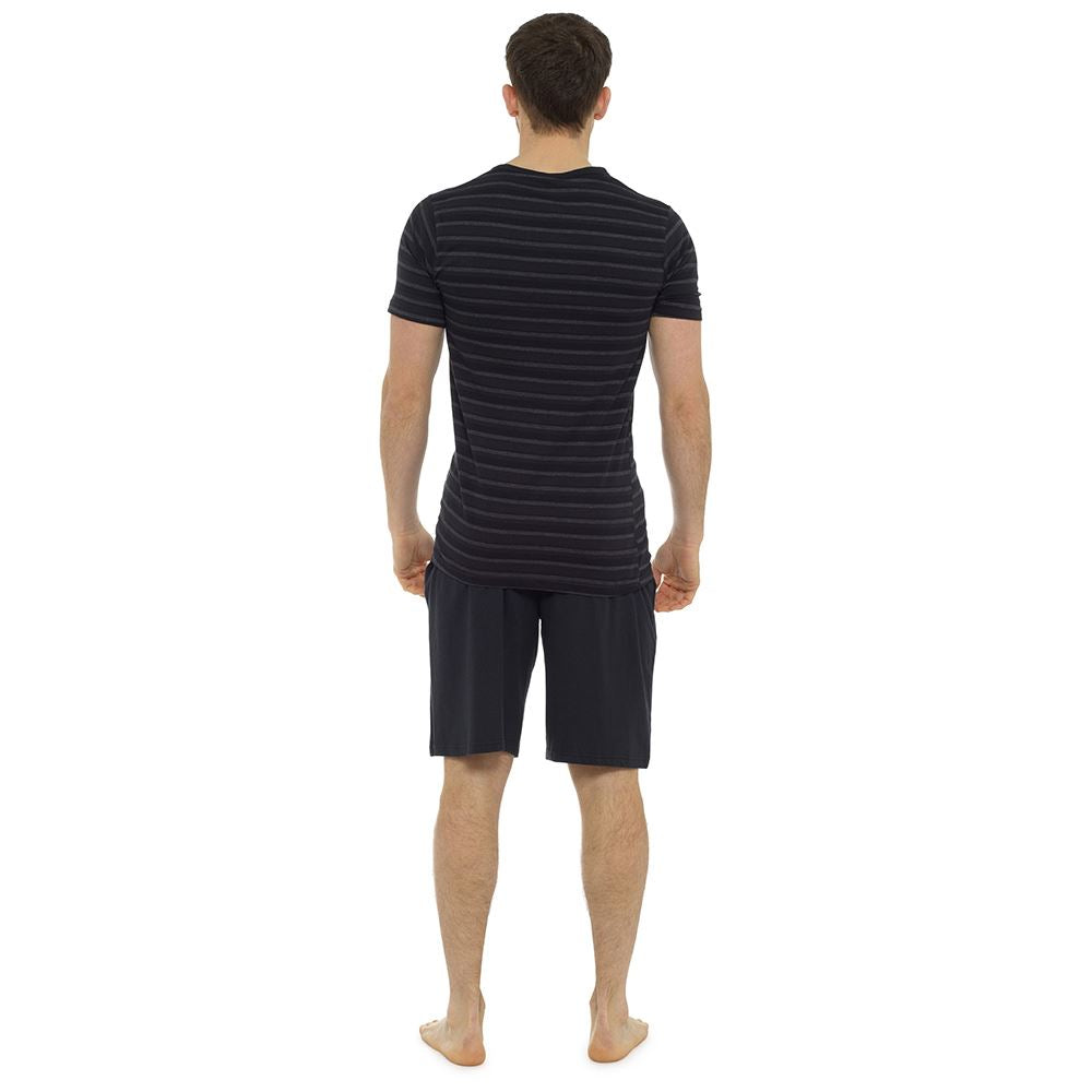 Tom Franks Mens Striped Short Sleeve/Shorts Pyjamas - Black/Grey Tom Franks