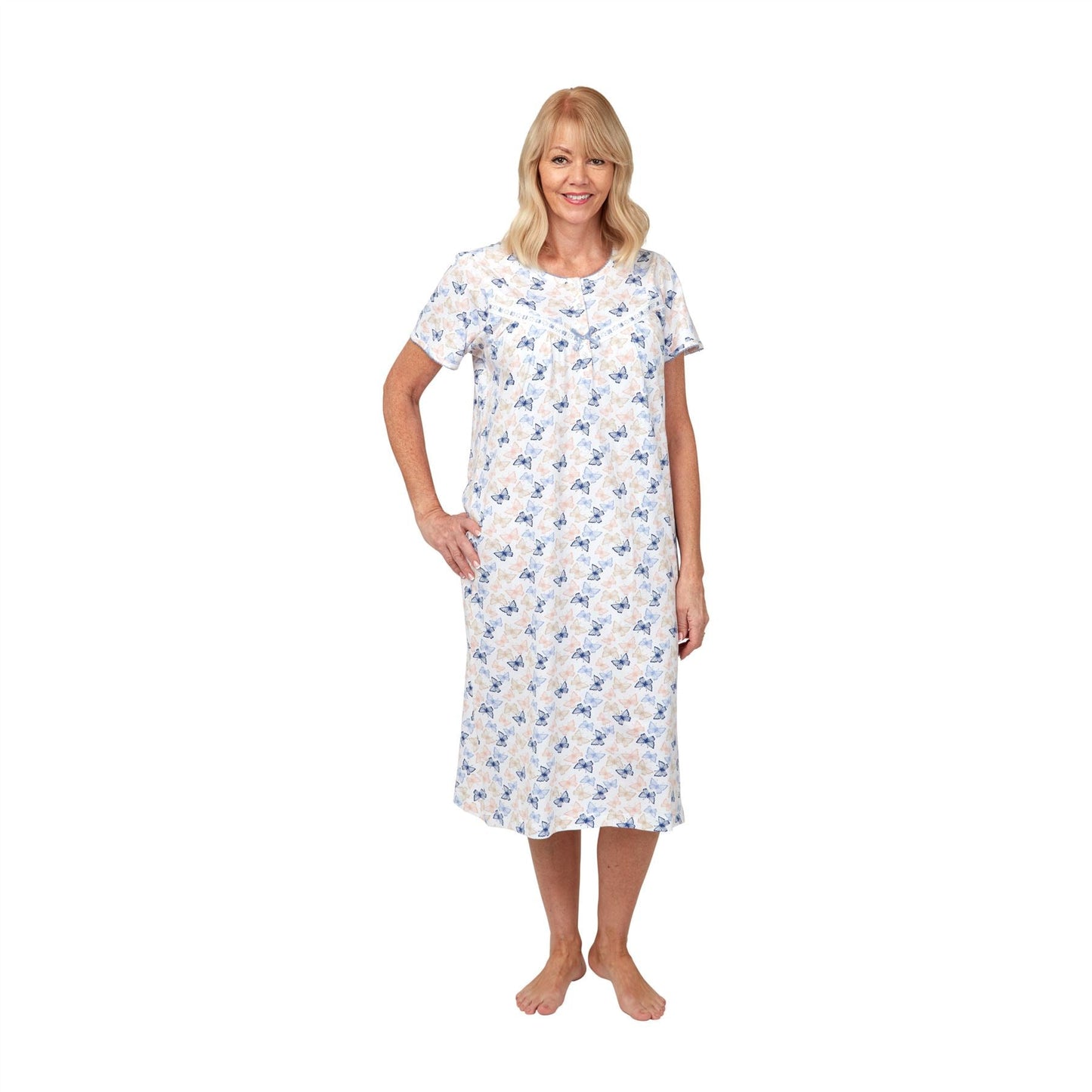 Marlon Butterfly Print Short Sleeve Nightdress - Blue Marlon
