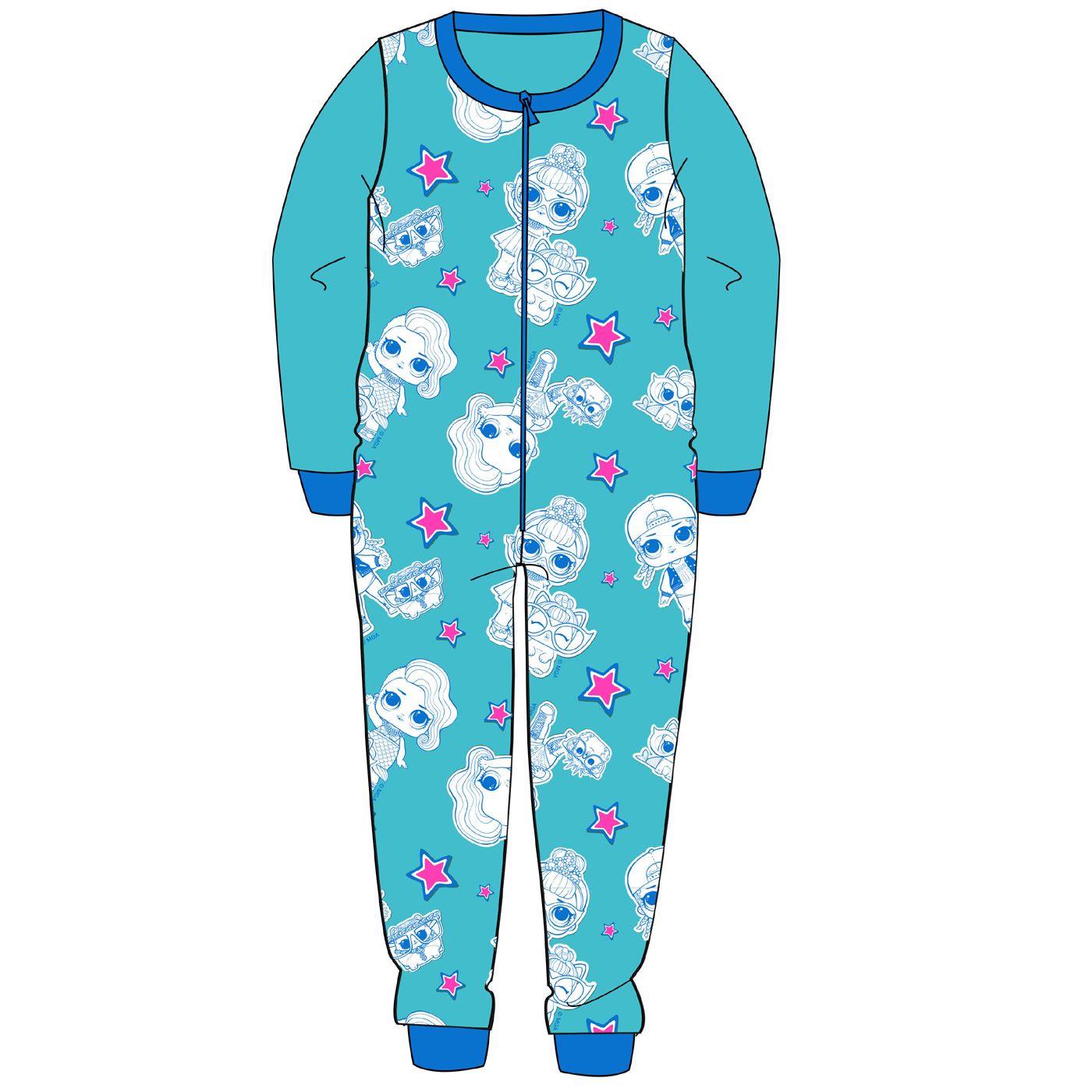 Girls LOL Surprise Fleece Onesie - Aqua/Pink Stars LOL Surprise
