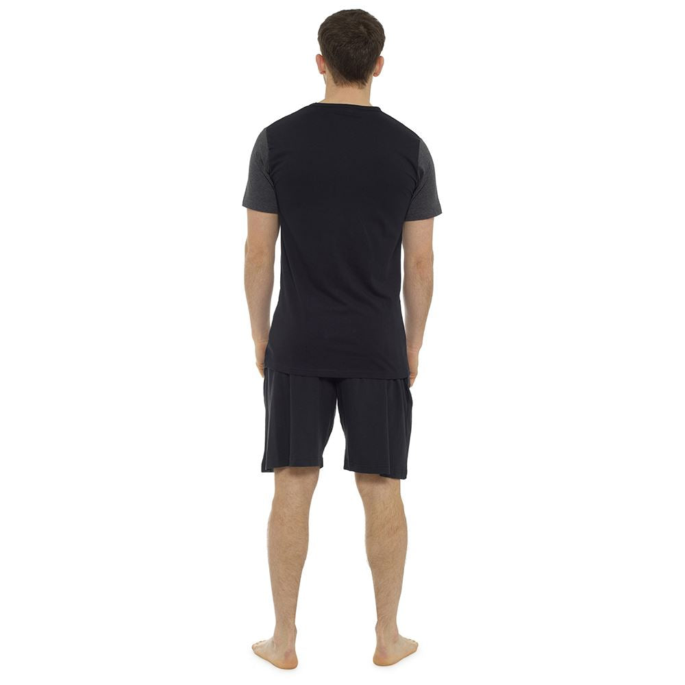 Tom Franks Mens Contrast Short Sleeve Jersey Pyjamas - Black/Grey
