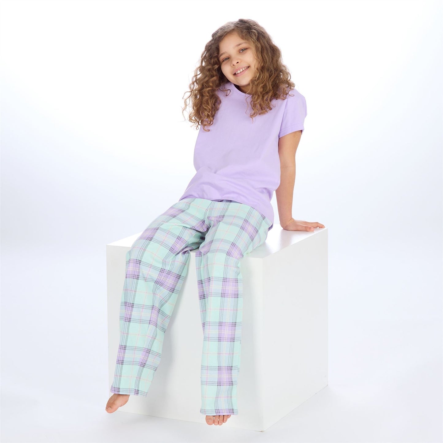 Forever Dreaming Girls T Shirt and Check Pants Pyjamas - Lilac Forever Dreaming