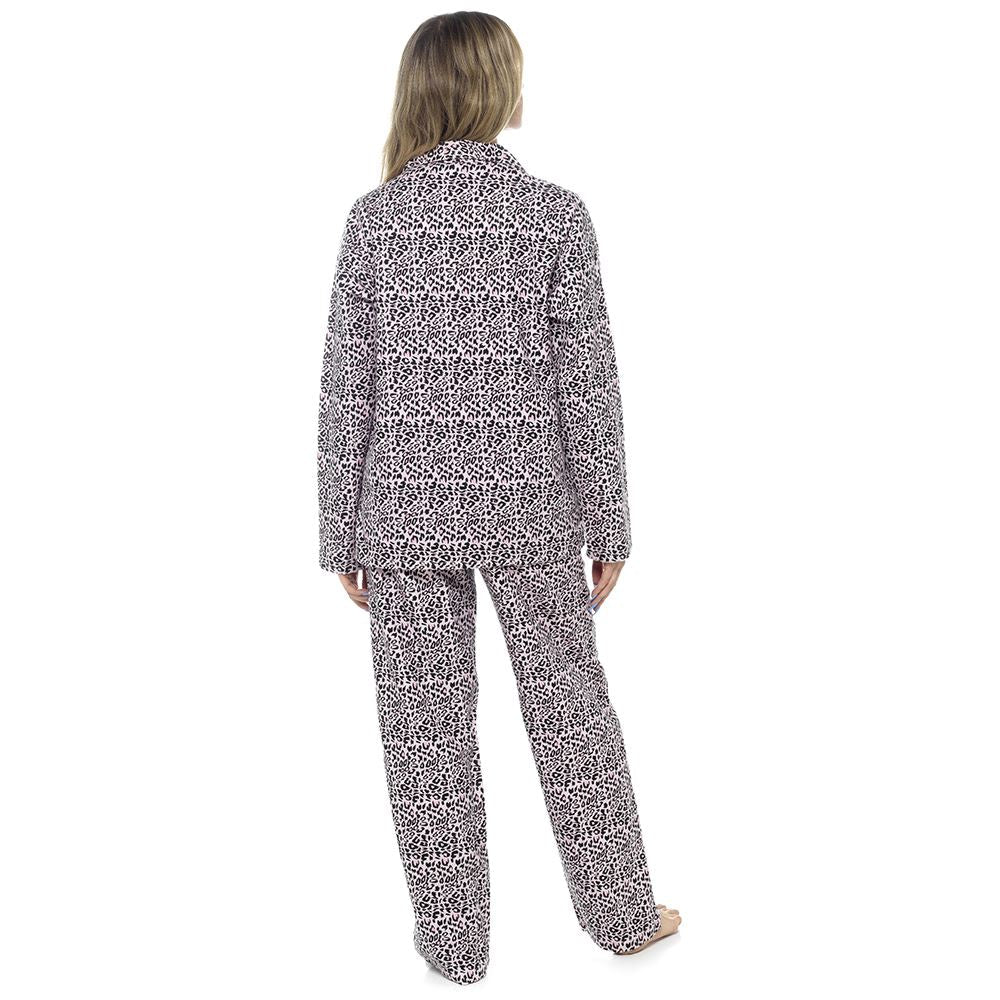 Foxbury Womens Leopard Print Button Through Pyjamas - Pink Foxbury