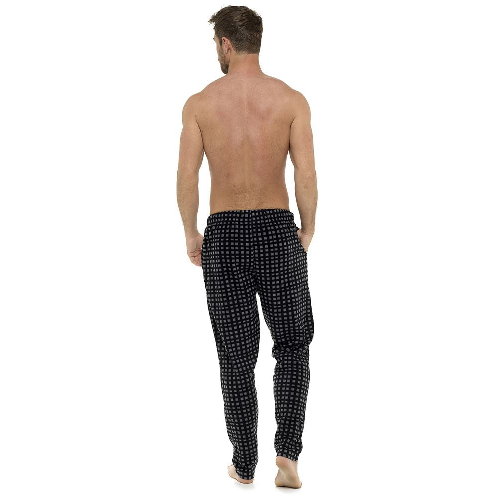 Foxbury Mens Check Fleece Lounge Pants - Black/Grey Foxbury