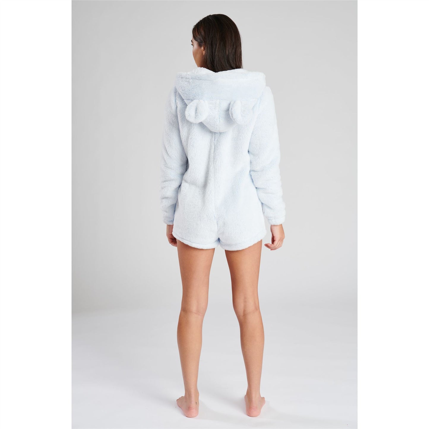 Loungeable Womens Sherpa Fleece Romper Onesie With XL Ears - Blue/White