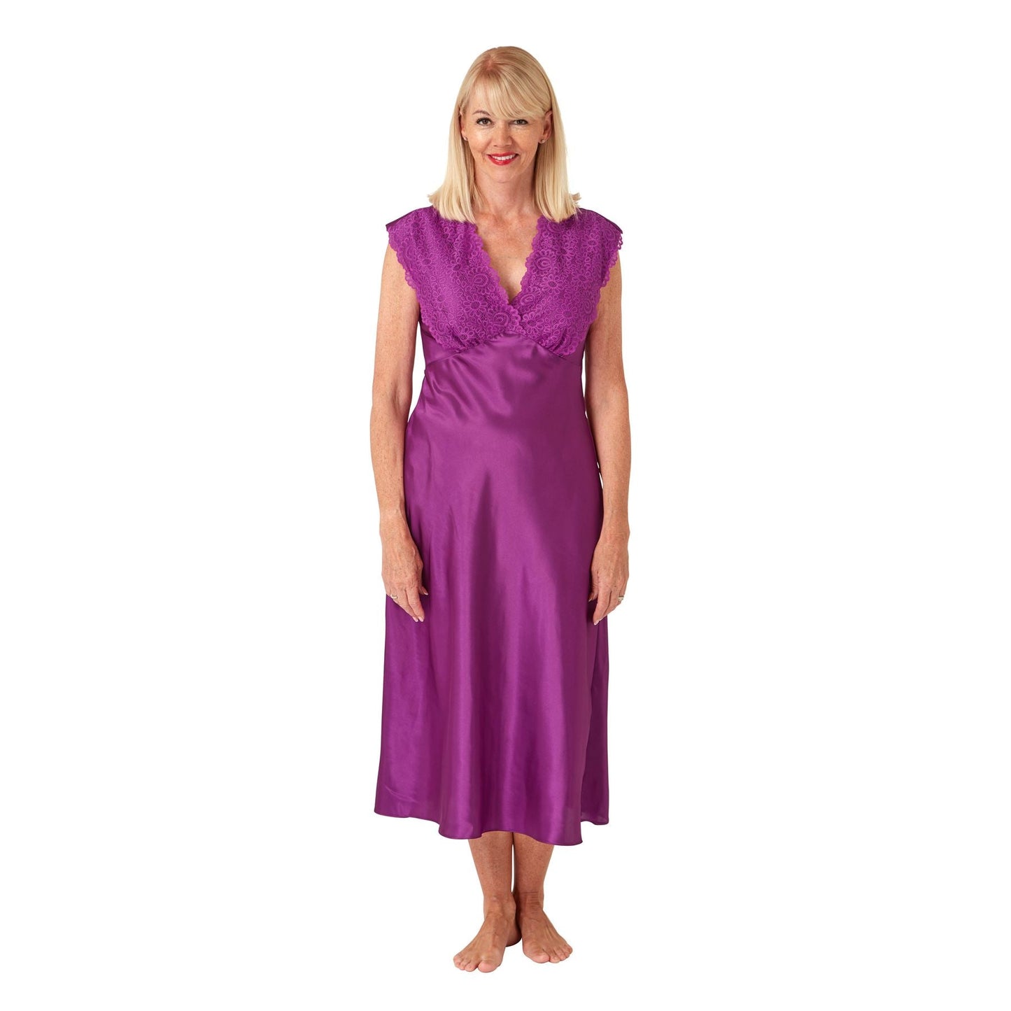Marlon Womens Long Satin Nightdress - Fuchsia Marlon