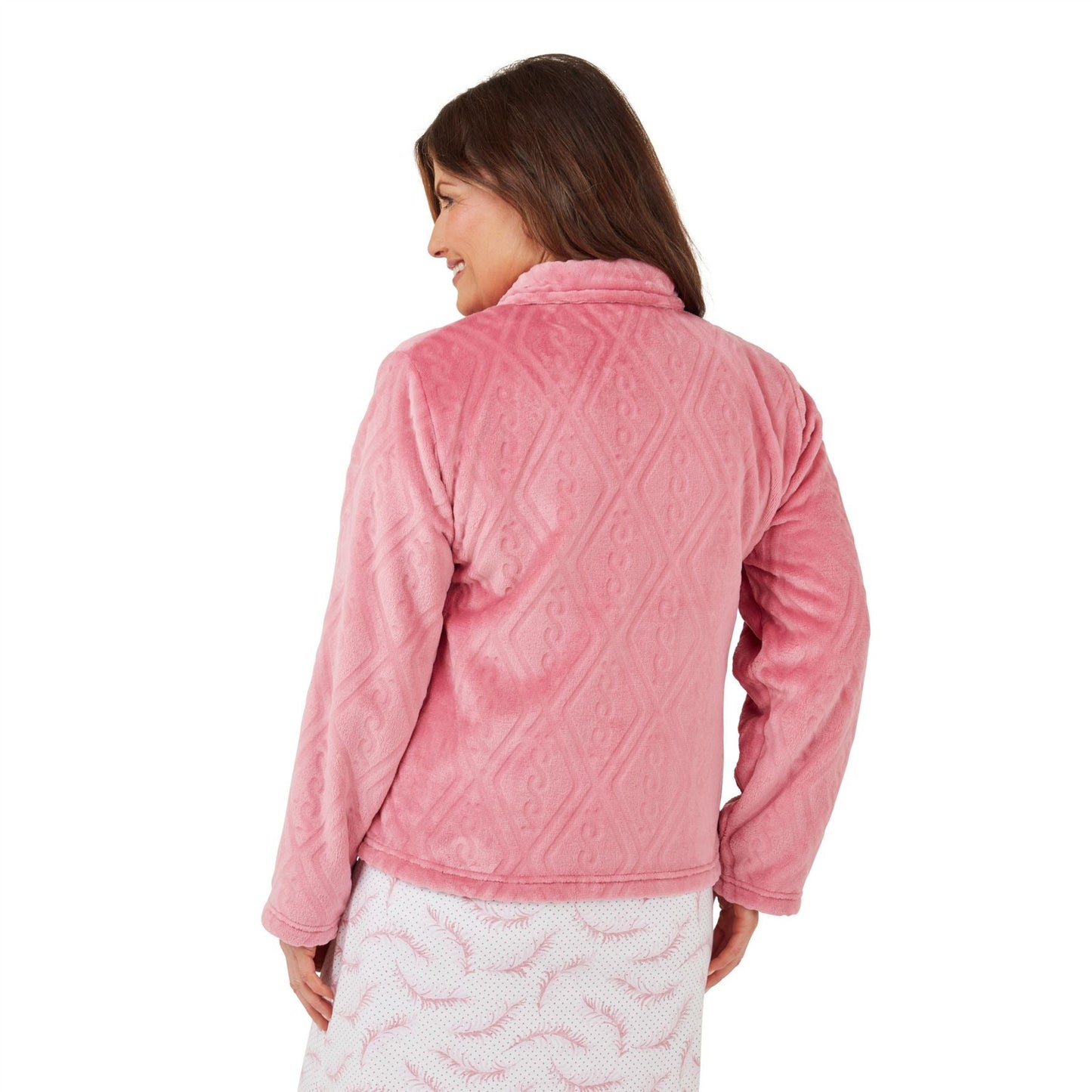 Marlon Women's Embossed Button Bedjacket - Pink Marlon