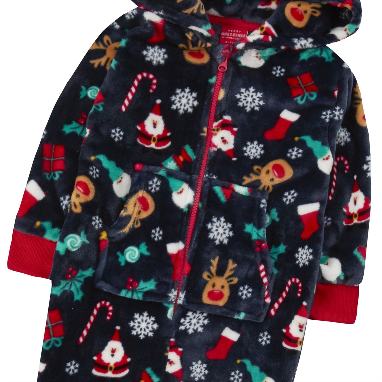Slumber Party Kids Christmas Print Fleece Onesie - Navy 2-6 Years