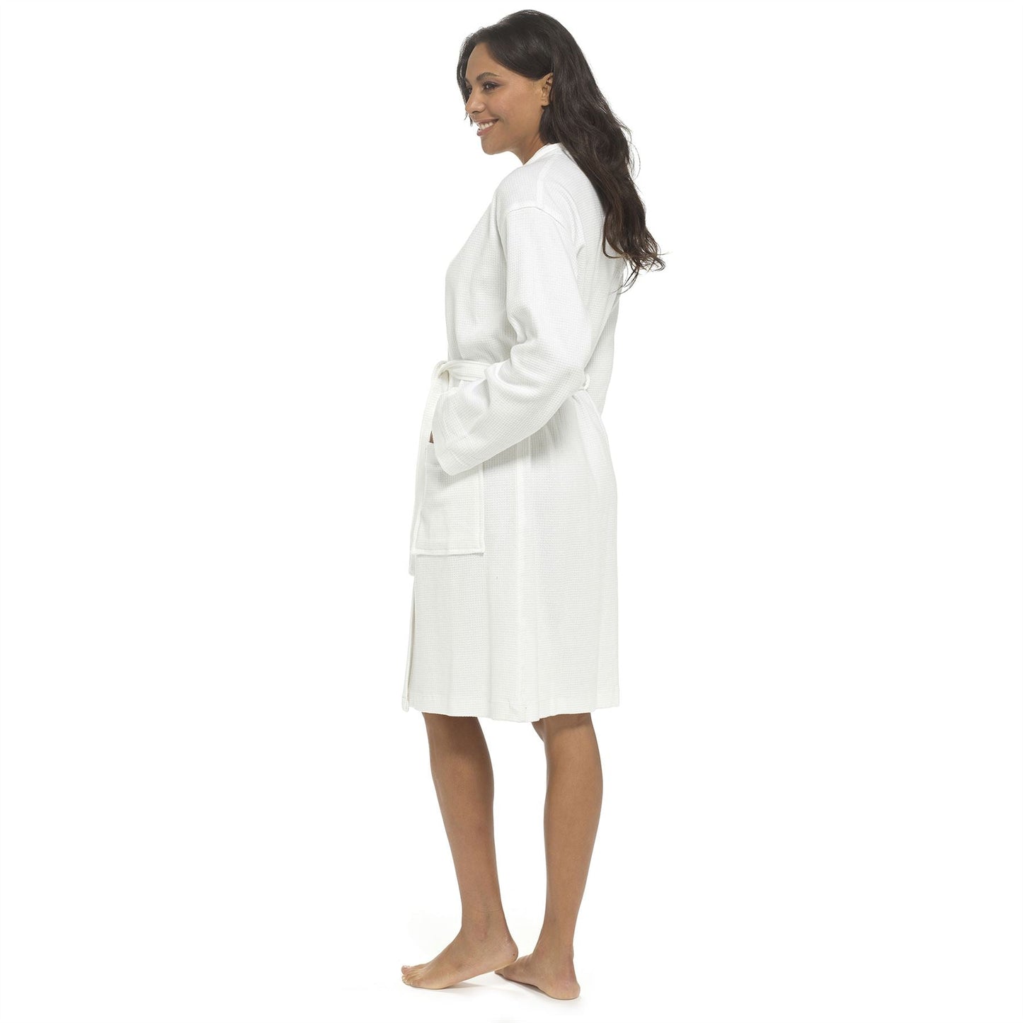 Tom Franks Womens Waffle Robe - White Tom Franks