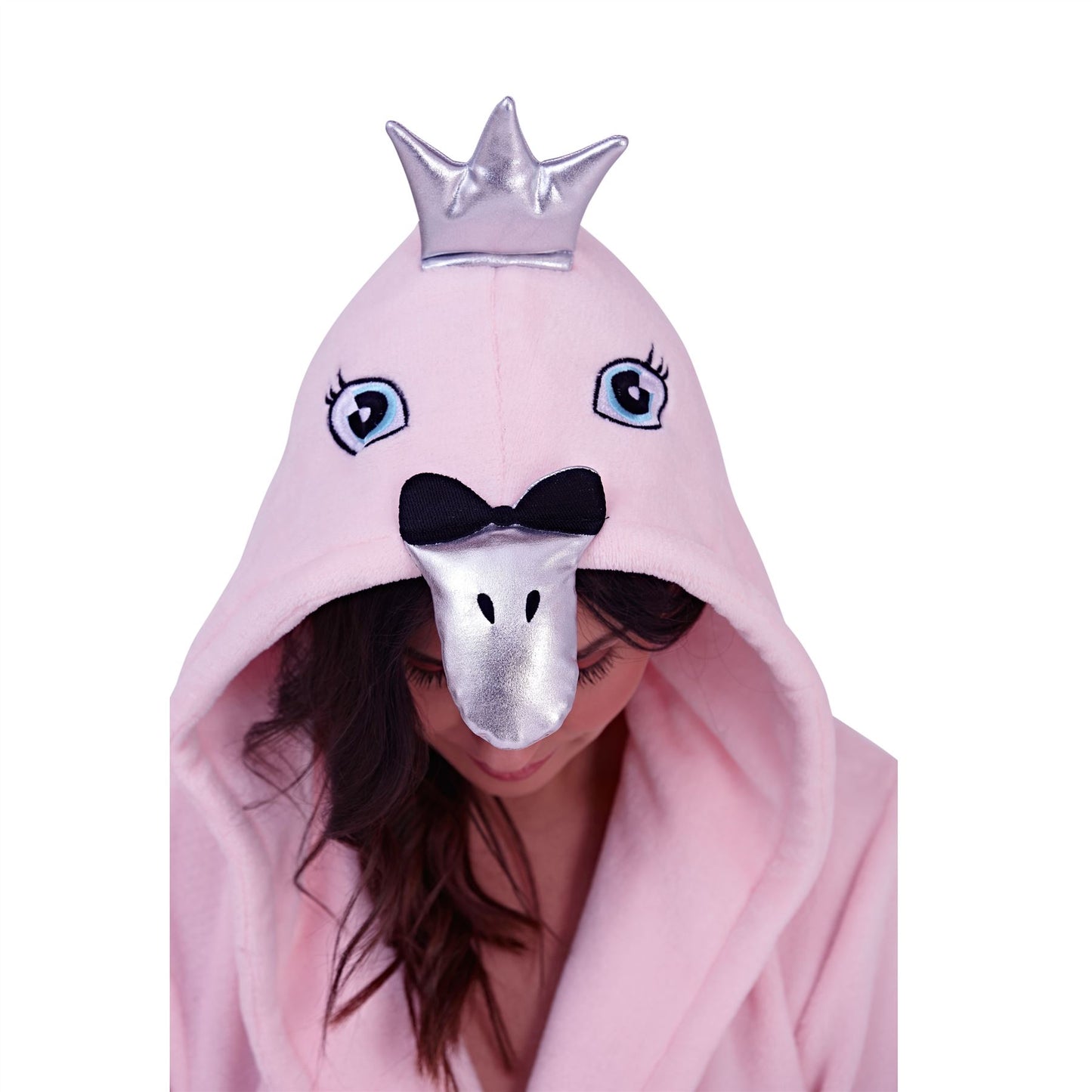 Loungeable Womens Swan Hooded Robe - Pink