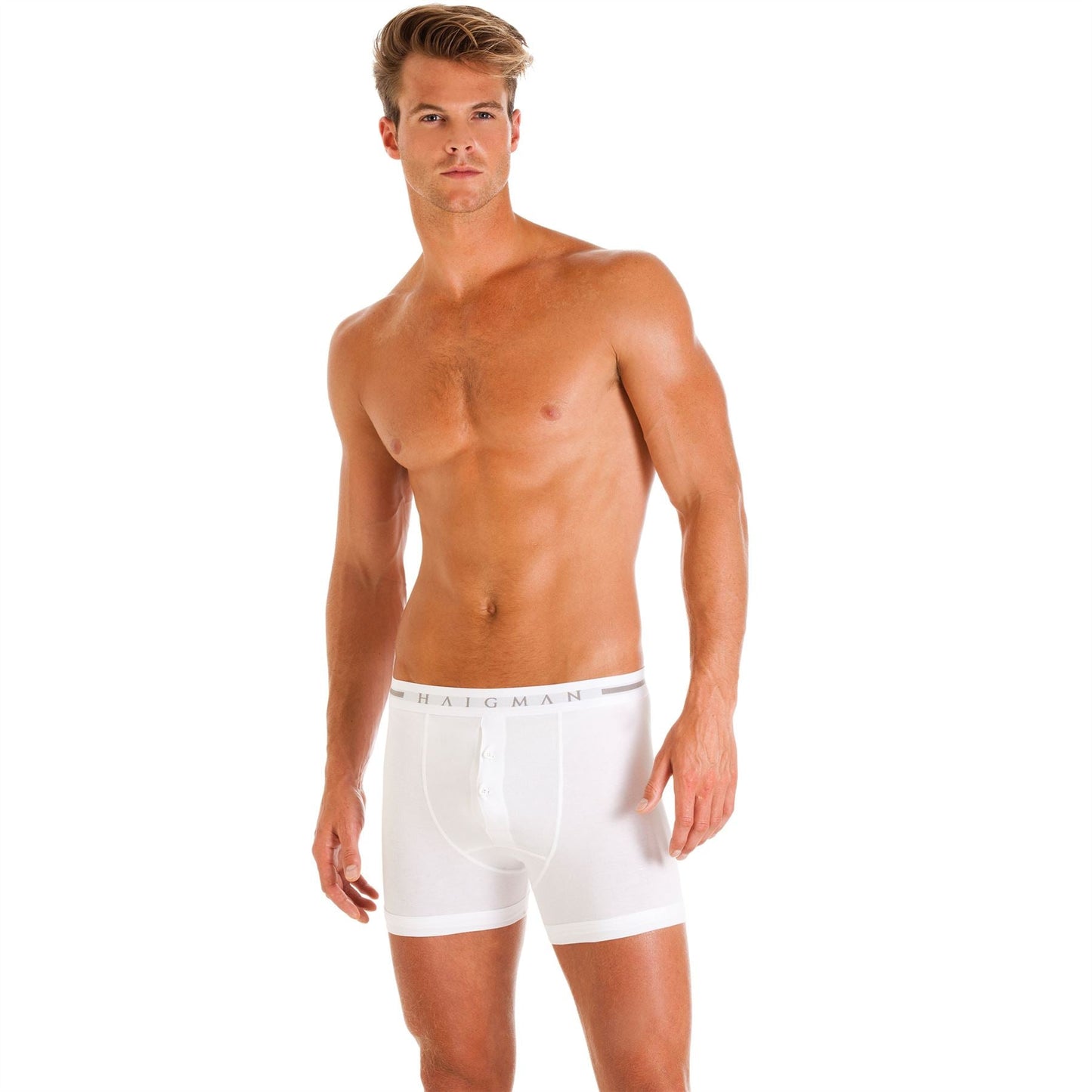 Haigman Mens Button Front Boxer Shorts (2 Pack) - White Haigman