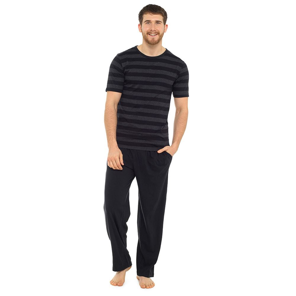 Tom Franks Mens Short Sleeve Striped Pyjama Set - Black/Dark Grey