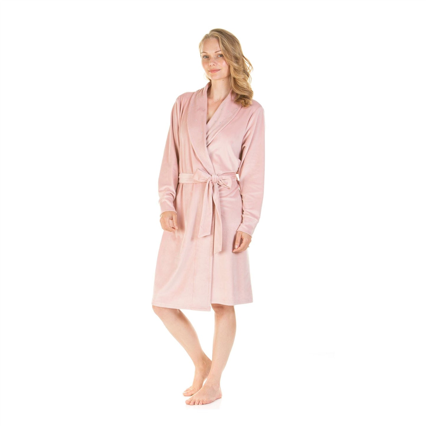 La Marquise Womens Velour Lounge Diamond Sequin Robe - Pink La Marquise