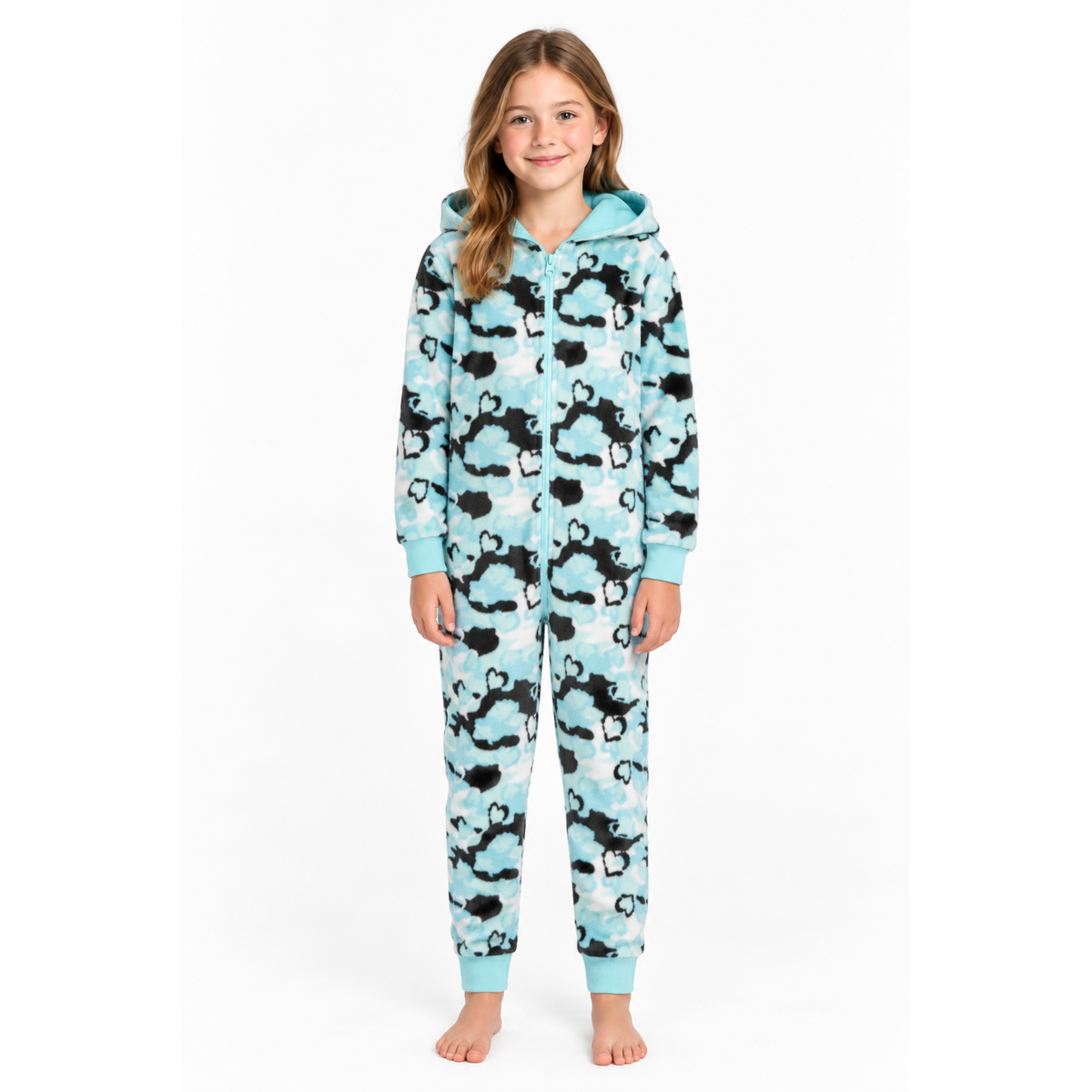 Onezee Kids Camouflage/Hearts Fleece Onesie - Blue Onezee