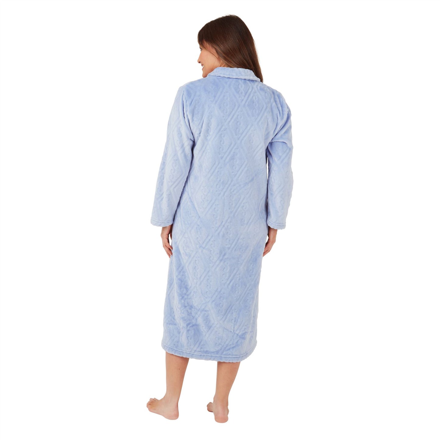 Marlon Women's Embossed Button Through Housecoat - Blue Marlon