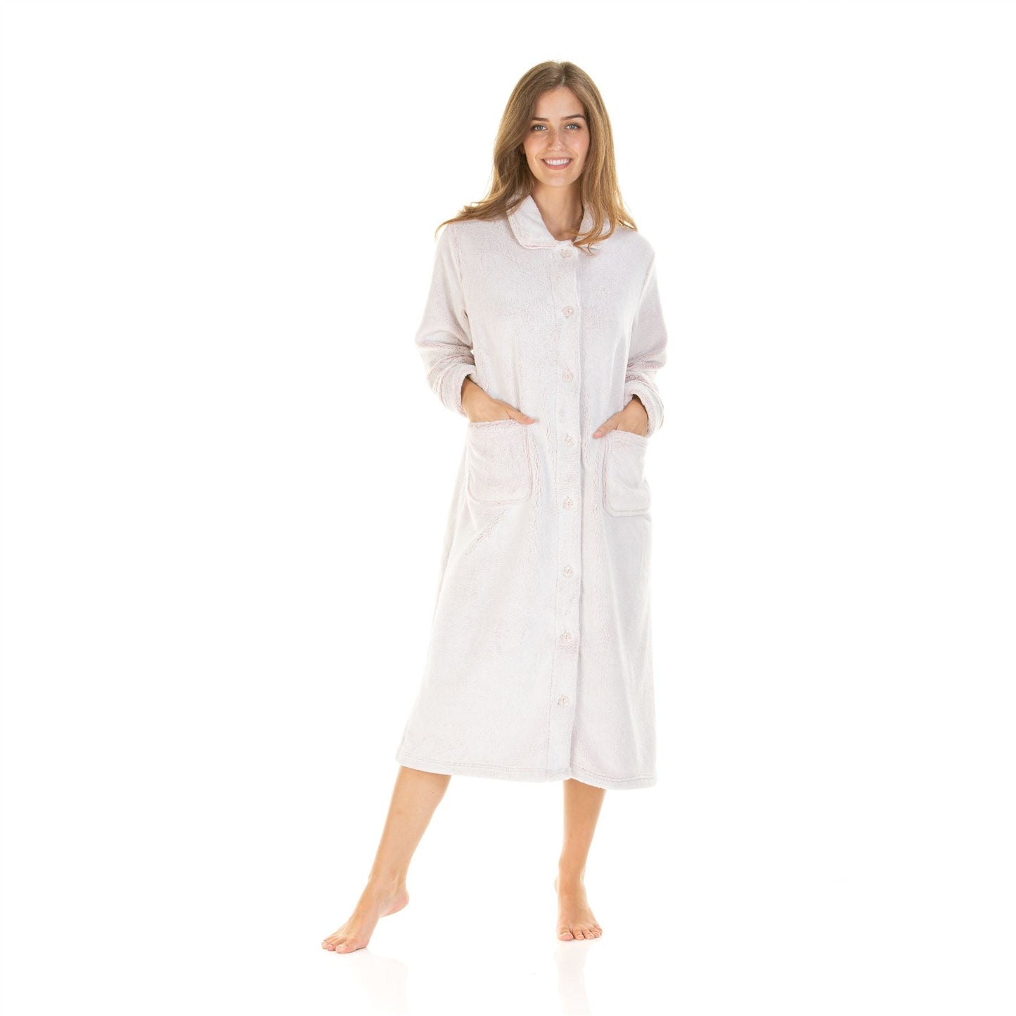 La Marquise Womens Luxury Longpile Button Robe - Pink La Marquise