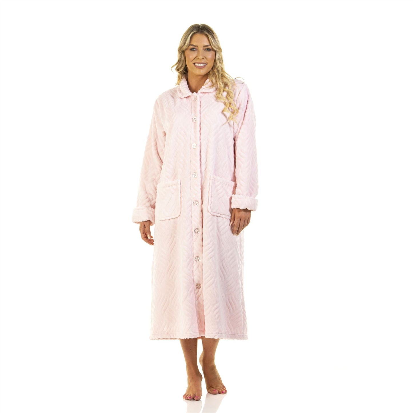 La Marquise Tulip Button Through Fleece Robe - Pink La Marquise