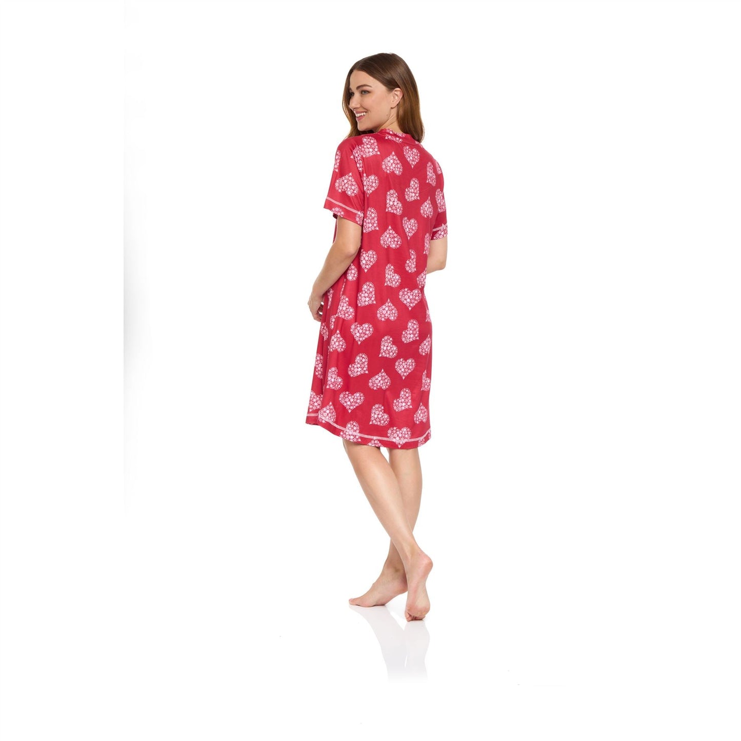 La Marquise Womens Jersey Knit Stars Short Sleeve Nightdress - Red La Marquise