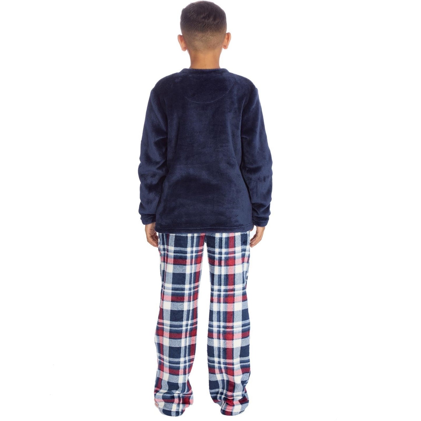Cargo Bay Kids Fleece Pyjamas - Navy/Burgundy Check