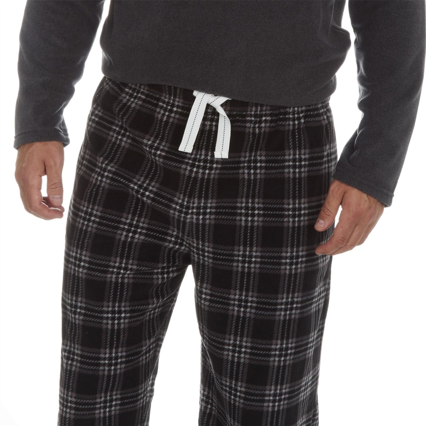 Cargo Bay Mens Fleece Pyjamas - Charcoal Marl/Black Check Cargo Bay