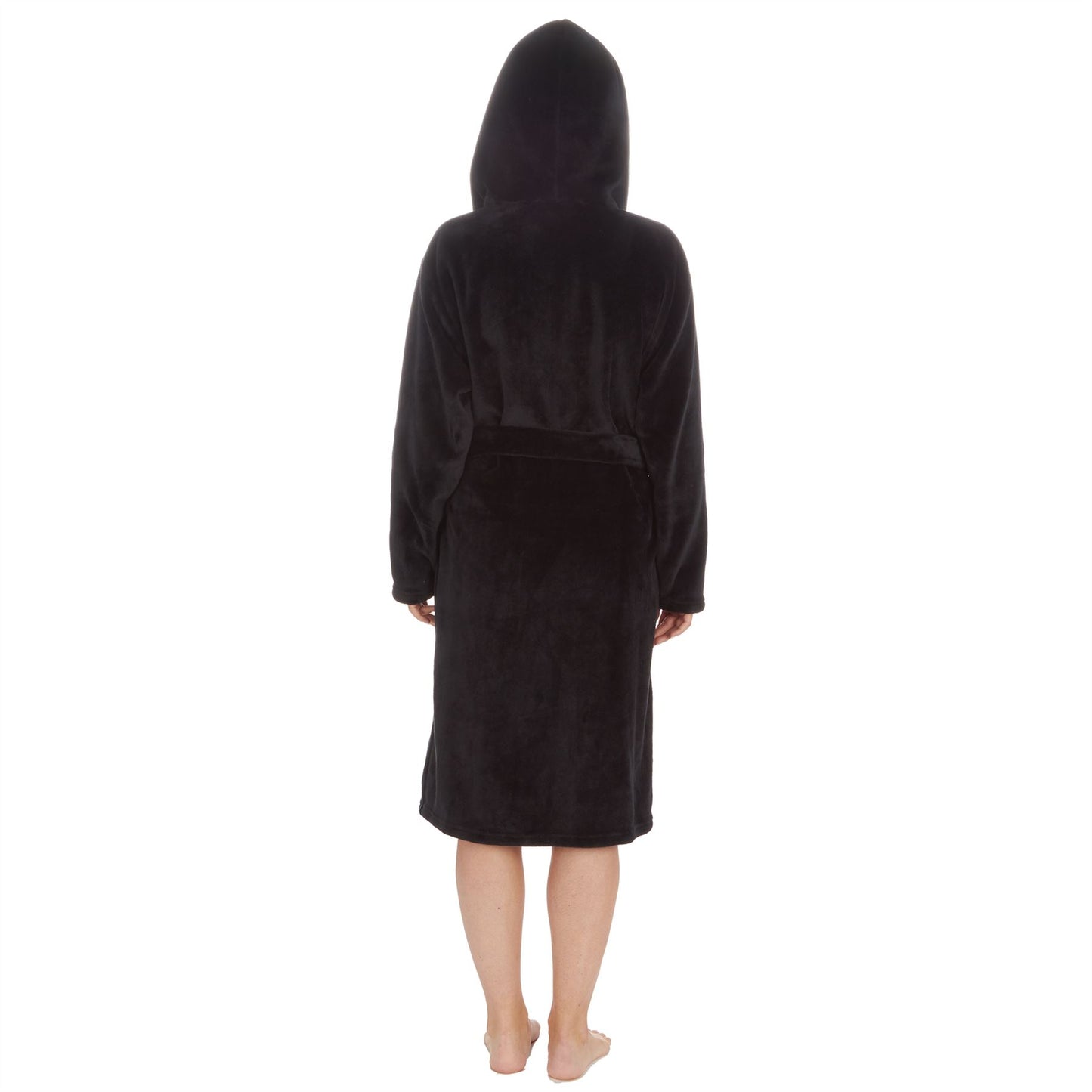 Forever Dreaming Womens Fleece Hooded Robe - Black (S-XL) Forever Dreaming