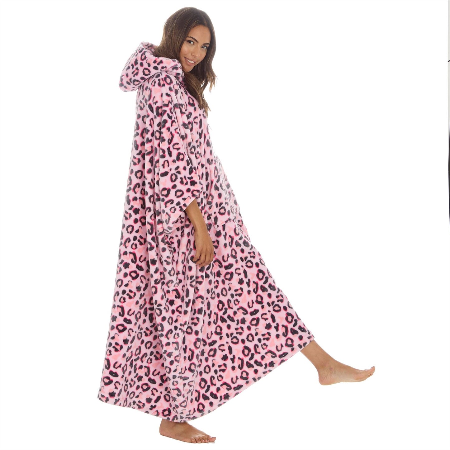 Huggable Hoodie Womens Fleece Oversized Poncho - Pink Leopard Huggable Hoodie