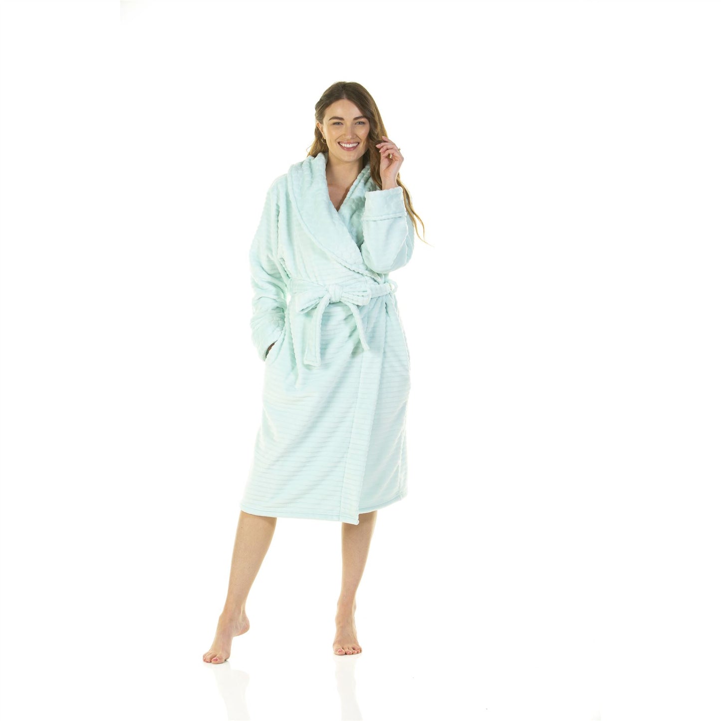 Wysteria Lane Womens Cut-Out Shawl Collar Fleece Robe - Aqua