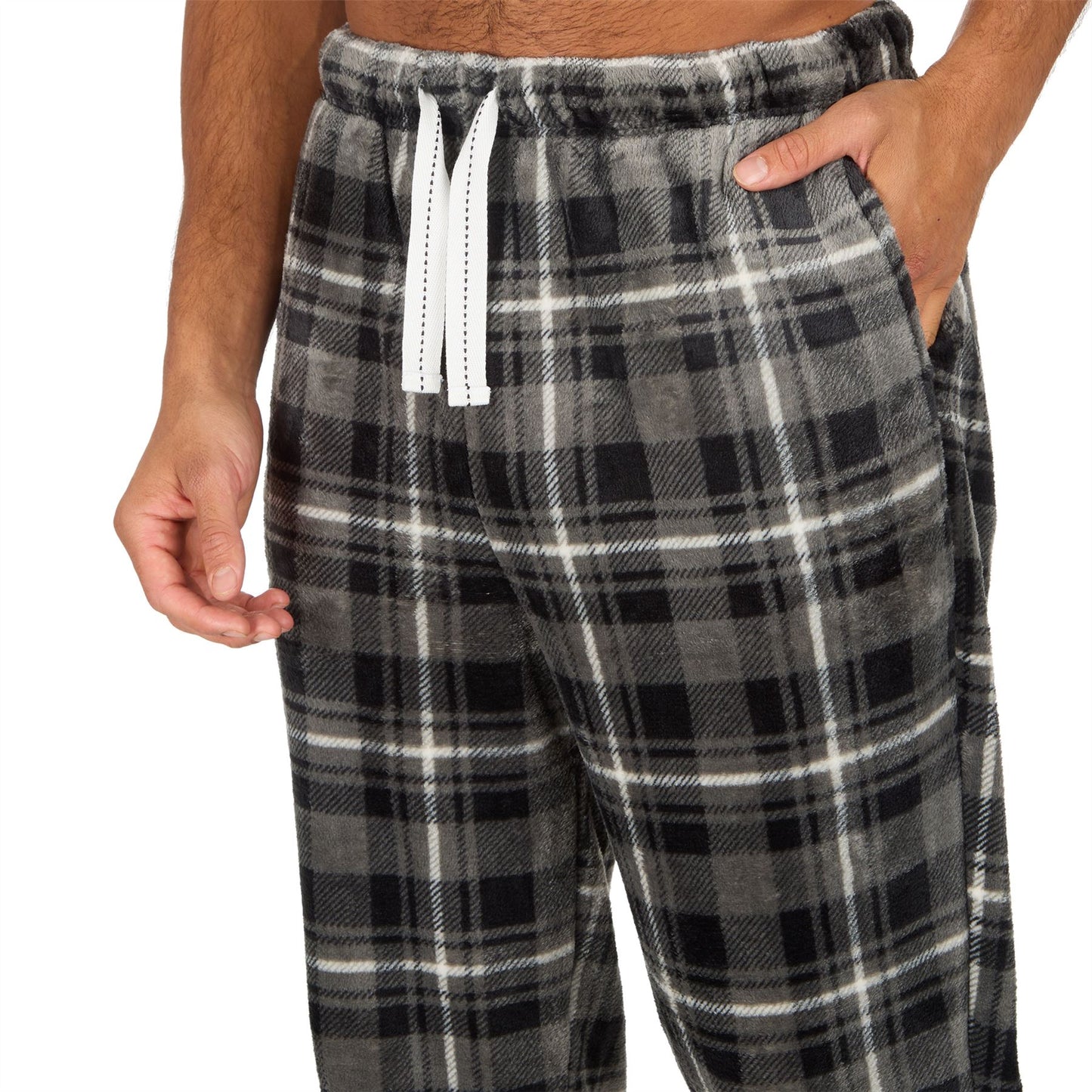 Cargo Bay Mens Fleece Pyjamas - Black/Charcoal Check Cargo Bay