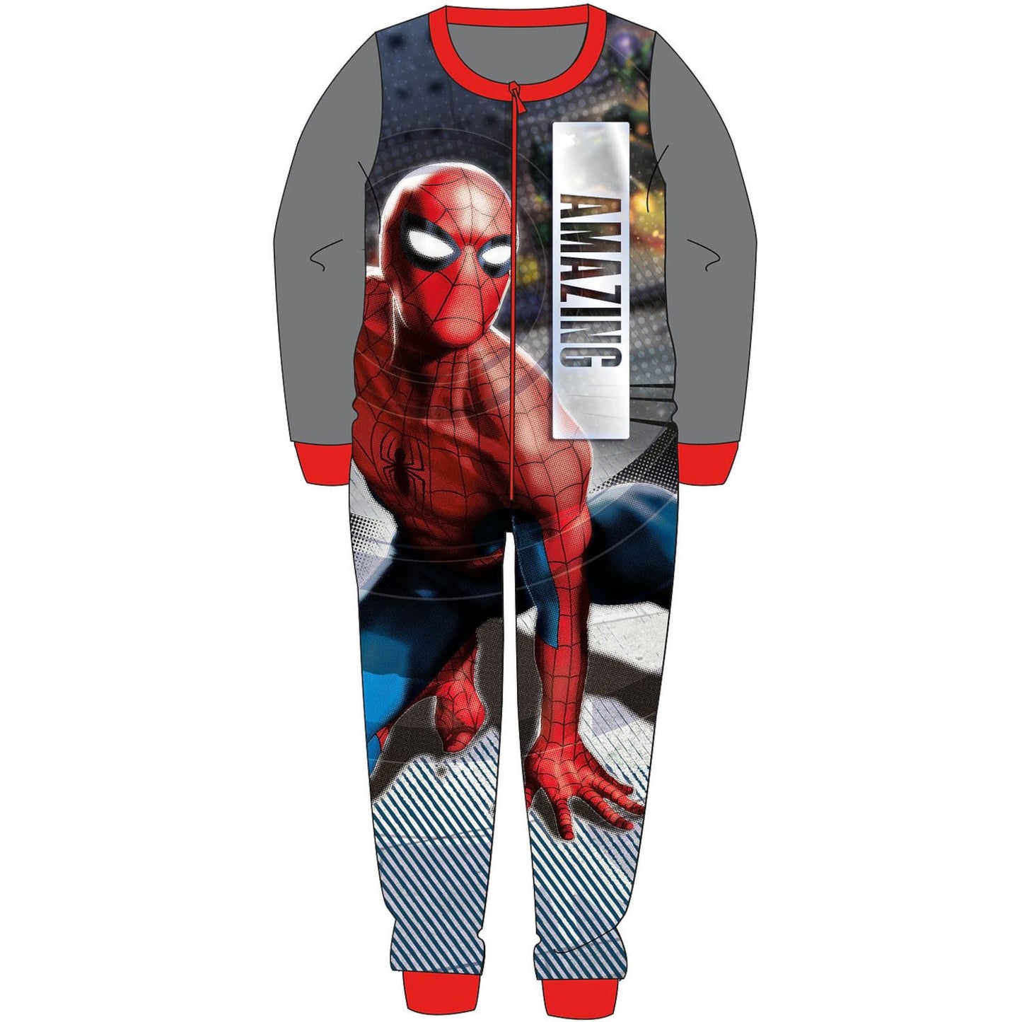 Kids Spiderman Fleece Onesie - Grey