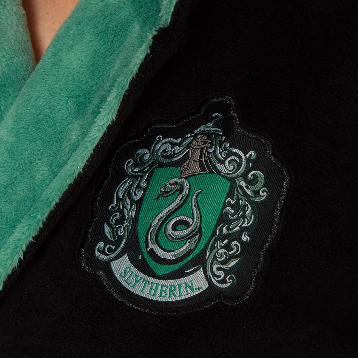 Womens Harry Potter Slytherin Fleece Bathrobe - Black