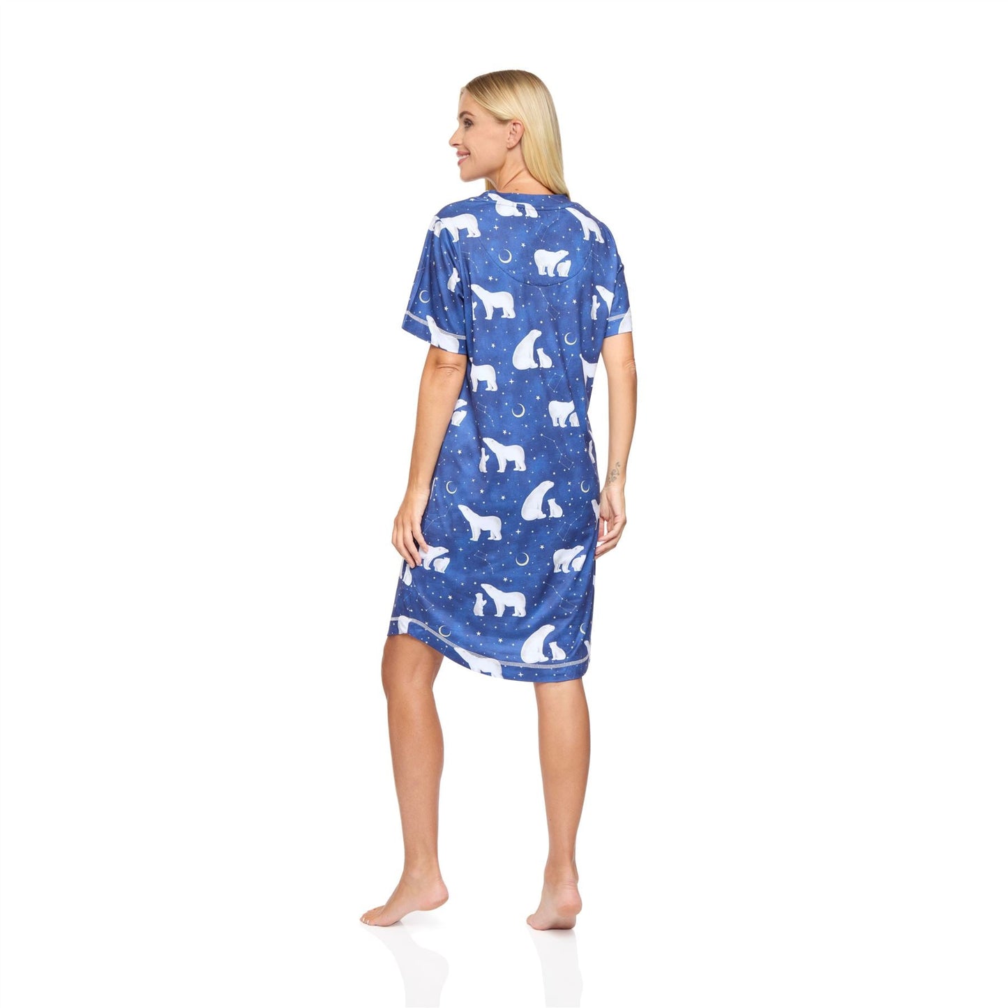 La Marquise Womens Jersey Knit Polar Bear Short Sleeve Nightdress - Navy La Marquise