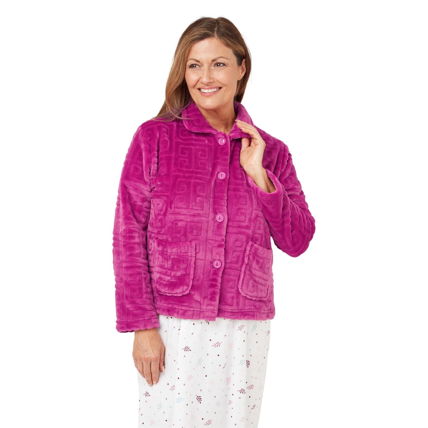 Marlon Womens Geometric Embossed Bedjacket - Raspberry Marlon