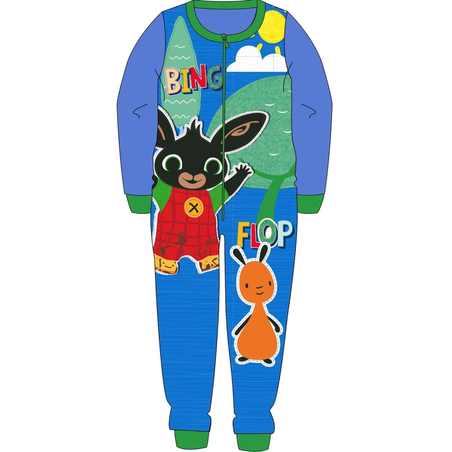 Kids Bing Fleece Onesie - Blue/Green Bing