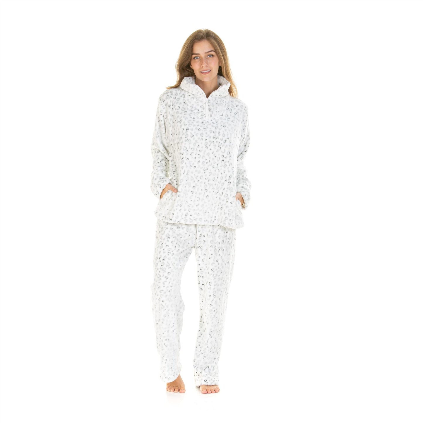La Marquise Womens Snow Leopard Funnel Neck Pyjama Set La Marquise
